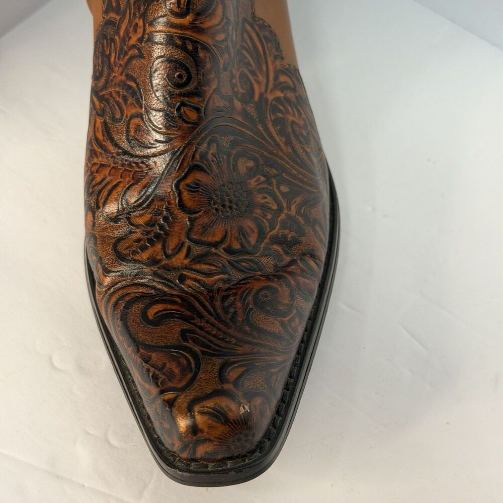 Coldwater Creek Women's 8.5 M Leather Western Boots Tooled Floral Brown Zip - Picture 12 of 16